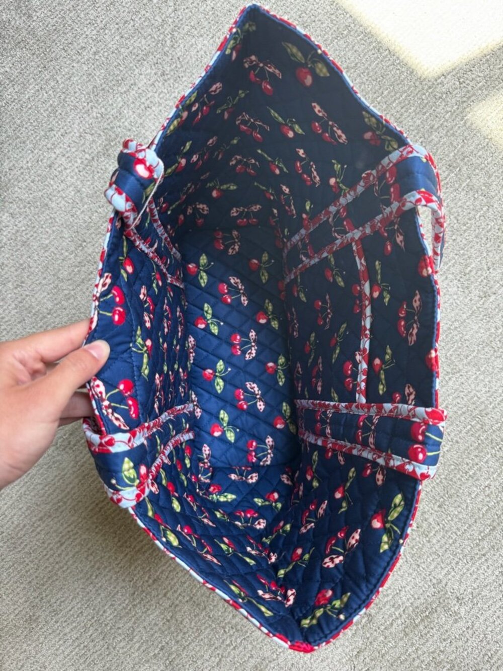 Vera Bradley Reversible Quilted Red, White, & Blue Gingham Cherry Print Tote NWT - Picture 8 of 8